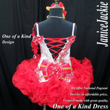 (DRESS EXAMPLE) Straps flat glitz national pageant dress. (white red) (item: OnlyOne-004) not include necklace