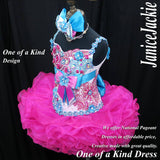 (DRESS EXAMPLE) Straps flat glitz national pageant dress. (white fuschia blue) (item: OnlyOne-005) not include necklace