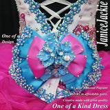 (DRESS EXAMPLE) Straps flat glitz national pageant dress. (white fuschia blue) (item: OnlyOne-005) not include necklace