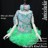 (DRESS EXAMPLE) Straps flat glitz national pageant dress. (white green pink) (item: OnlyOne-006) not include necklace