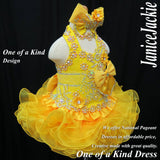 (DRESS EXAMPLE) Halter flat mega glitz national pageant dress. (yellow) (item: OnlyOne-007) not include necklace