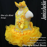 (DRESS EXAMPLE) Halter flat mega glitz national pageant dress. (yellow) (item: OnlyOne-007) not include necklace