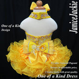 (DRESS EXAMPLE) Halter flat mega glitz national pageant dress. (yellow) (item: OnlyOne-007) not include necklace
