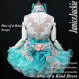 (DRESS EXAMPLE) Halter flared mega glitz national pageant dress. (green peach) (item: OnlyOne-008) not include necklace