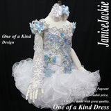 (DRESS EXAMPLE) Off shoulder flat glitz national pageant dress. (white ice blue) (item: OnlyOne-009) not include necklace