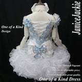 (DRESS EXAMPLE) Off shoulder flat glitz national pageant dress. (white ice blue) (item: OnlyOne-009) not include necklace