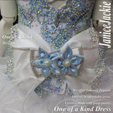 (DRESS EXAMPLE) Off shoulder flat glitz national pageant dress. (white ice blue) (item: OnlyOne-009) not include necklace