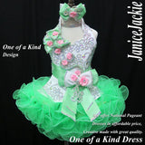 (DRESS EXAMPLE) Halter flared mega glitz national pageant dress. (white green pink) (item: OnlyOne-010) not include necklace