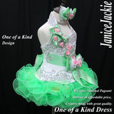 (DRESS EXAMPLE) Halter flared mega glitz national pageant dress. (white green pink) (item: OnlyOne-010) not include necklace