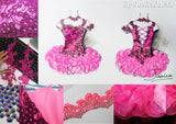 (DRESS EXAMPLE) Straps flat glitz national pageant dress. (neon pink with berry) (item: OnlyOne-028) include choker