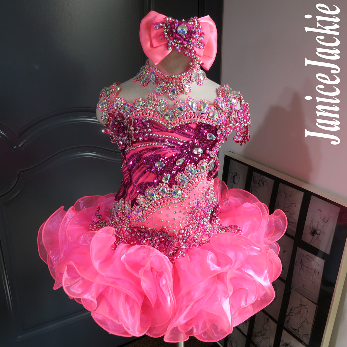 DRESS EXAMPLE) Straps flat glitz national pageant dress. (neon pink w – janicejackie DRESS EXAMPLE) Straps flat glitz national pageant dress. (neon pink w – janicejackie
