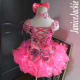 (DRESS EXAMPLE) Straps flat glitz national pageant dress. (neon pink with berry) (item: OnlyOne-028) include choker