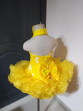 (#OS0001) Halter flat Lace overlay cupcake dress shells (yellow)