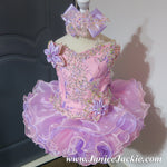 (#1128) Off shoulder flat style high glitz national pageant dress. (light pink) / 3 ~ 4 weeks production (no necklace).