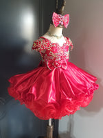 (#1185) Off shoulder style glitz babydoll dress (Red) / 3~4 weeks production (no necklace)