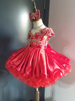 (#1185) Off shoulder style glitz babydoll dress (Red) / 3~4 weeks production (no necklace)