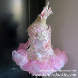 (ATTENTION TO noelle A. Dally) (#1330) Off shoulder flared style high glitz national pageant dress + DETACHABLE SLEEVE. (white, light pink) / 3 ~ 4 weeks production (no necklace).