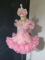 (#1347) Off shoulder flared straps style glitz national pageant dress. (pink) / 3 ~ 4 weeks production (*Without necklace)ONE OF A KIND DESIGN DRESS