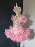(#1347) Off shoulder flared straps style glitz national pageant dress. (pink) / 3 ~ 4 weeks production (*Without necklace)ONE OF A KIND DESIGN DRESS