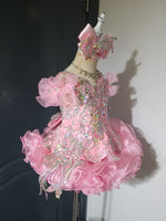 (#1347) Off shoulder flared straps style glitz national pageant dress. (pink) / 3 ~ 4 weeks production (*Without necklace)ONE OF A KIND DESIGN DRESS