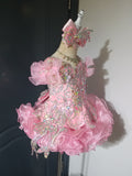 (#1347) Off shoulder flared straps style glitz national pageant dress. (pink) / 3 ~ 4 weeks production (*Without necklace)ONE OF A KIND DESIGN DRESS