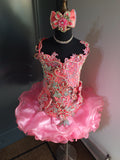 (DRESS EXAMPLE) (#1376b) off shoulder flat style & straps cupcake pageant dress) (coral) / 4 ~6 weeks production (*Without necklace)