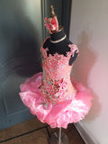 (DRESS EXAMPLE) (#1376b) off shoulder flat style & straps cupcake pageant dress) (coral) / 4 ~6 weeks production (*Without necklace)