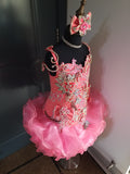 (DRESS EXAMPLE) (#1376b) off shoulder flat style & straps cupcake pageant dress) (coral) / 4 ~6 weeks production (*Without necklace)