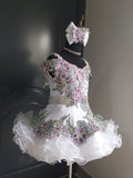 (DRESS EXAMPLE)(#1504) Straps flared mega glitz national cupcake pageant dress (white & purple) 4~6 weeks production (*Without necklace)