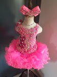 (DRESS EXAMPLE) (#1384) Straps flat glitz national cupcake pageant dress (neon pink) / 3 ~4 weeks production (*Without necklace)