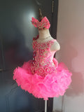 (DRESS EXAMPLE) (#1384) Straps flat glitz national cupcake pageant dress (neon pink) / 3 ~4 weeks production (*Without necklace)