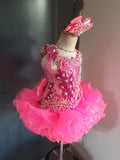 (DRESS EXAMPLE) (#1384) Straps flat glitz national cupcake pageant dress (neon pink) / 3 ~4 weeks production (*Without necklace)