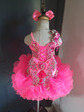 (DRESS EXAMPLE) (#1384) Straps flat glitz national cupcake pageant dress (neon pink) / 3 ~4 weeks production (*Without necklace)