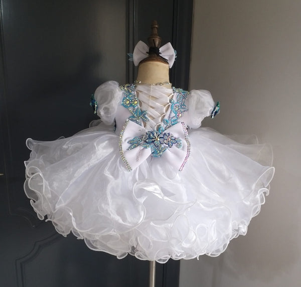 1390) Sleeve lace baby doll glitz pageant dress (white + blue) / 3~4 – janicejackie 1390) Sleeve lace baby doll glitz pageant dress (white + blue) / 3~4 – janicejackie