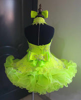 (#1395) Halter flared glitz national pageant dress. (neon green) / 3 ~ 4 weeks production (*Without necklace)