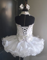 (#1397) Halter flat style high glitz national pageant dress. (white) / 3 ~ 4 weeks production (no necklace)
