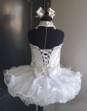 (#1397) Halter flat style high glitz national pageant dress. (white) / 3 ~ 4 weeks production (no necklace)
