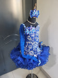 (#1399) Straps flat glitz national pageant dress. (blue) / 3 ~ 4 weeks production (*Without necklace)