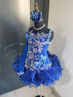 (#1399) Straps flat glitz national pageant dress. (blue) / 3 ~ 4 weeks production (*Without necklace)