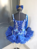 (#1399) Straps flat glitz national pageant dress. (blue) / 3 ~ 4 weeks production (*Without necklace)