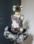 (DRESS EXAMPLE) (#1403) Straps flat MEGA glitz national pageant dress. (white black) / 4 ~ 6 weeks production (*Without necklace)