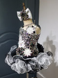 (DRESS EXAMPLE) (#1403) Straps flat MEGA glitz national pageant dress. (white black) / 4 ~ 6 weeks production (*Without necklace)