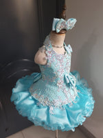 (#1405) Halter flared high glitz national pageant dress. (blue) / 4 ~ 6 weeks production (no necklace)