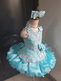 (#1405) Halter flared high glitz national pageant dress. (blue) / 4 ~ 6 weeks production (no necklace)