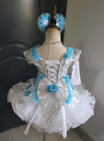 (DRESS EXAMPLE)(#1407) Straps flared mega glitz national cupcake pageant dress (white & blue) 4~6 weeks production (*Without necklace)