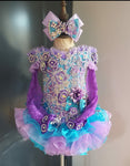 (DRESS EXAMPLE) (#1409) Off shoulder flat MEGA glitz national pageant dress. (ice blue + lavender) / 4 ~ 6 weeks production (*Without necklace)