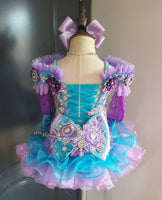(DRESS EXAMPLE) (#1409) Off shoulder flat MEGA glitz national pageant dress. (ice blue + lavender) / 4 ~ 6 weeks production (*Without necklace)