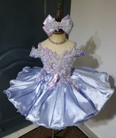(#1501) Off shoulder straps baby doll glitz pageant dress (lavender) / 4~6 weeks production/no necklace