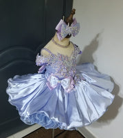 (#1501) Off shoulder straps baby doll glitz pageant dress (lavender) / 4~6 weeks production/no necklace