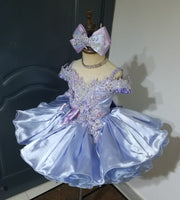 (#1501) Off shoulder straps baby doll glitz pageant dress (lavender) / 4~6 weeks production/no necklace